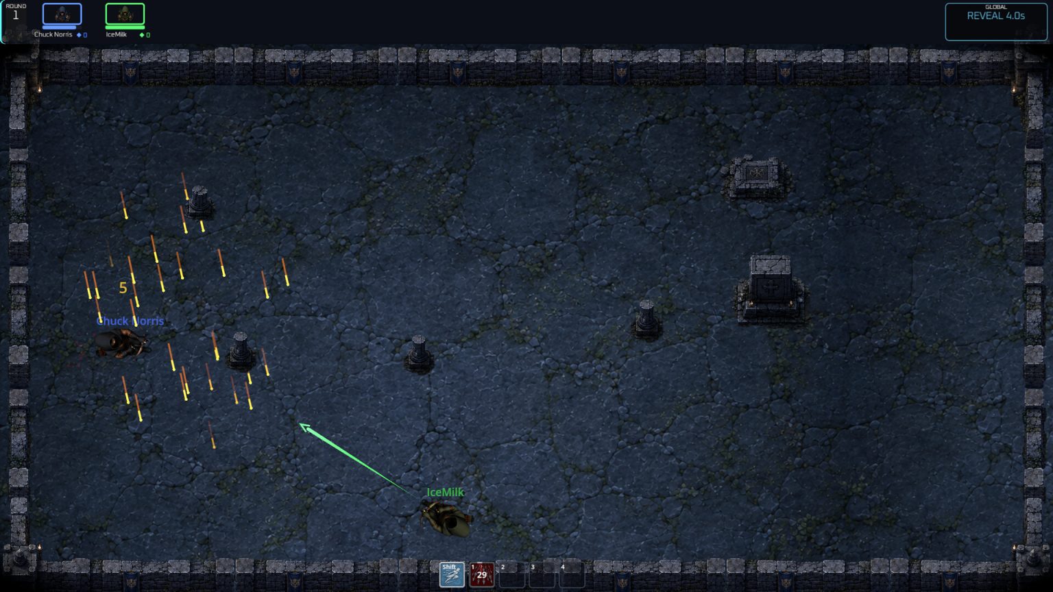 Arrow trails revealing hidden opponents in Invisible Archery