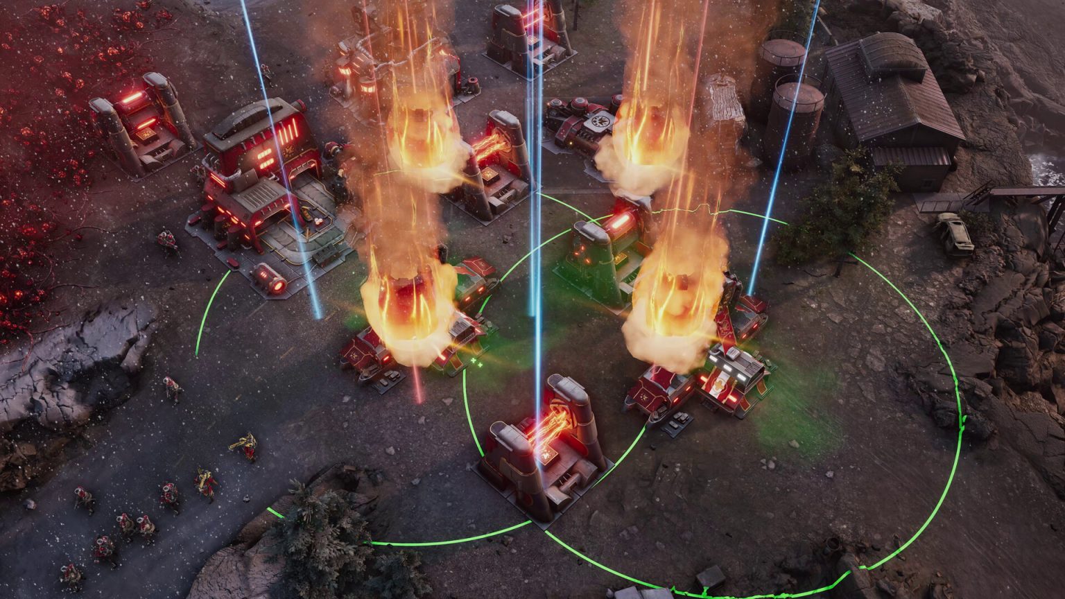 Armored units attacking a fortified base in Tempest Rising