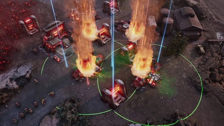 Armored units attacking a fortified base in Tempest Rising