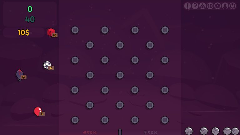 Ball dropping through a customized peg board in ploink