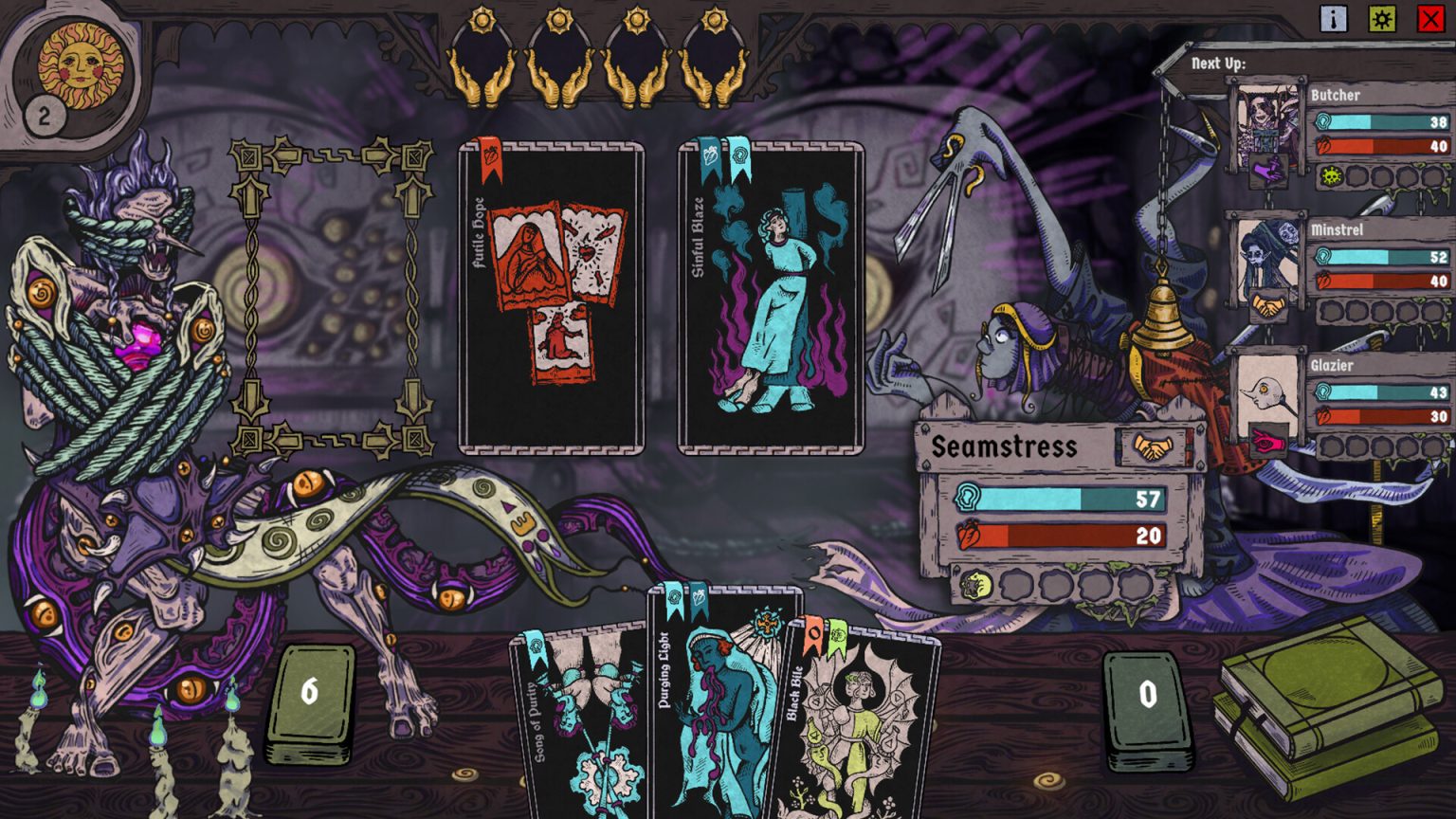 Tarot-like remedy cards arranged in BLOODLETTER