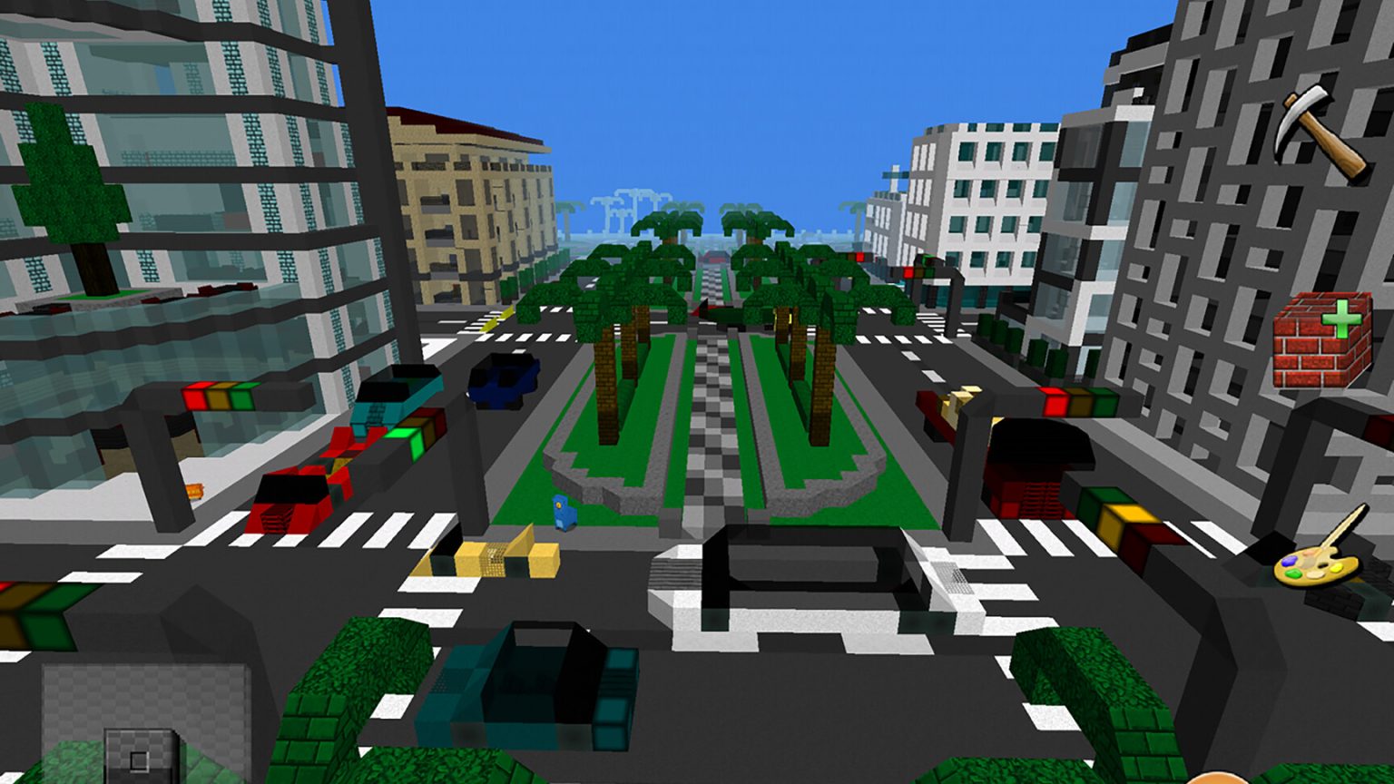 Colorful block landscape constructed in Eden World Builder