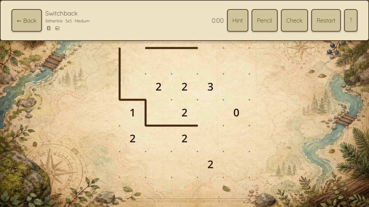 Hand-drawn Trailkeeper logic grid beside a woodland path