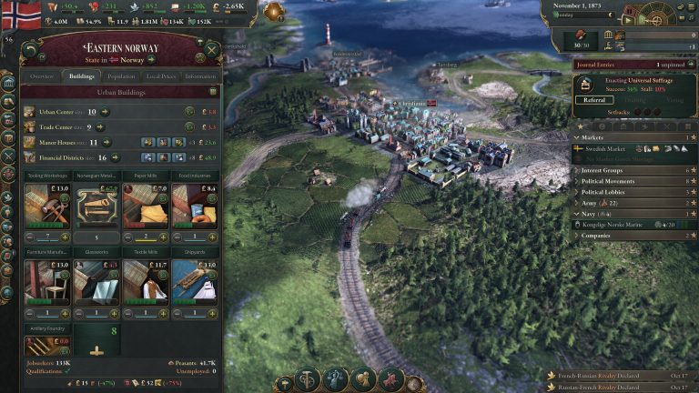 Political map and national management interface in Victoria 3