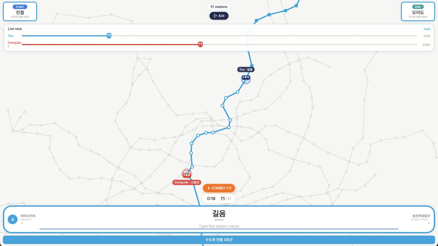 Subway route and station typing field in K-jihacheol