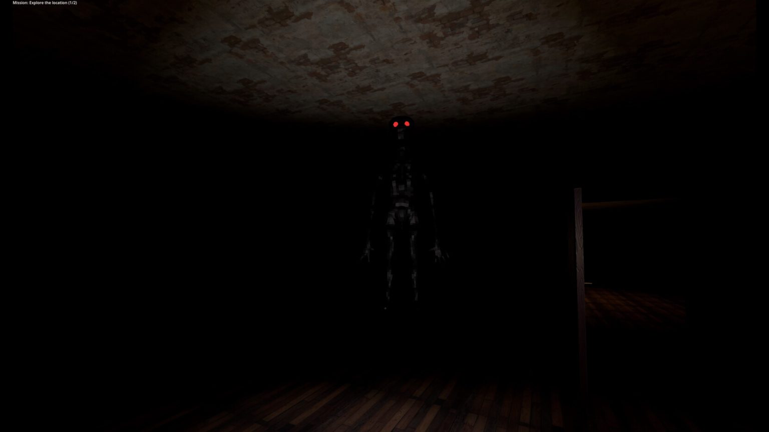 Shadowy figure with red eyes in a corridor in Blind Spot
