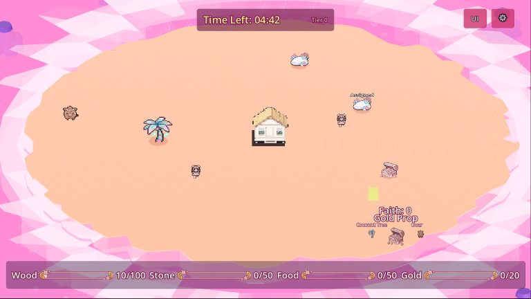 Pastel villagers gathering resources on the island in Blooming Faith