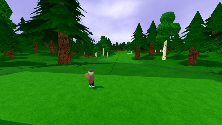Golfer lining up a shot on a procedural hole in This Is Golf