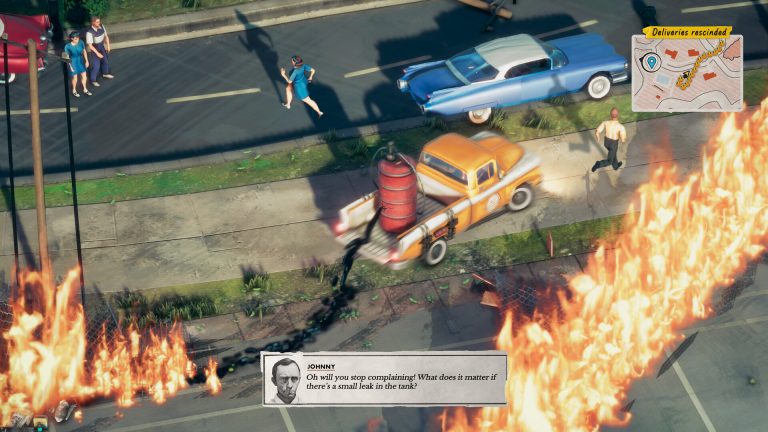 Courier truck smashing through a building in Deliver At All Costs