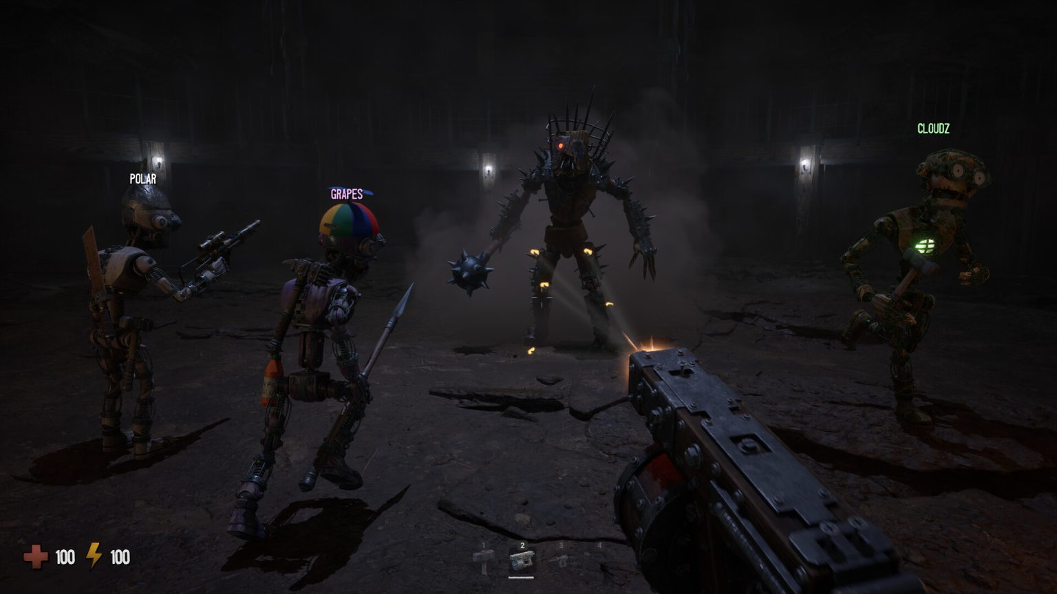 Players scavenging a scorched ruin in the horror game GRAIN ROT