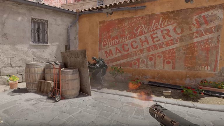 Counter-Strike 2 team advancing through an ancient stone environment