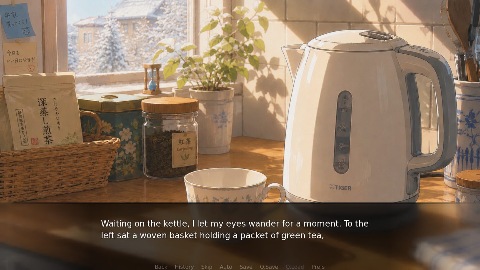 Kettle and tea in a quiet domestic scene from Just boring