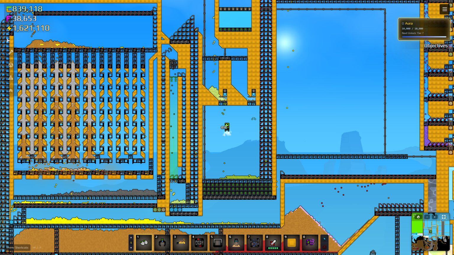 Machines processing sand inside a destructible Sandustry world