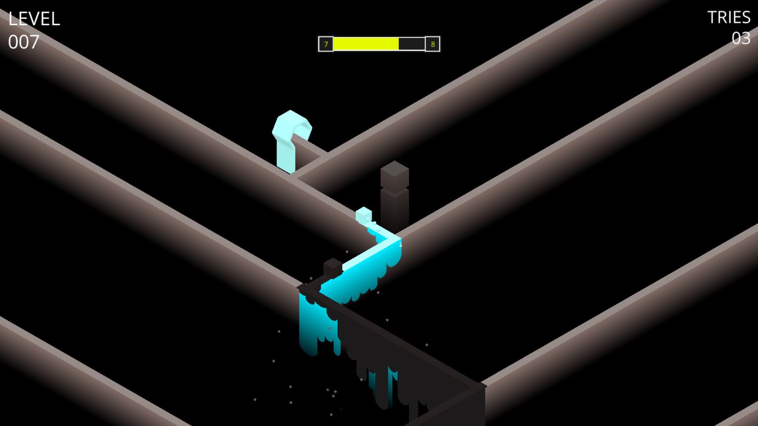 Glowing cube navigating a narrow three-dimensional maze in EDGE 2