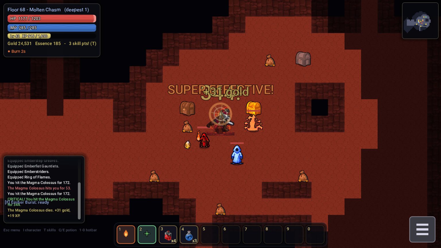 Hero descending through the pixel caverns in The Ancient Caverns