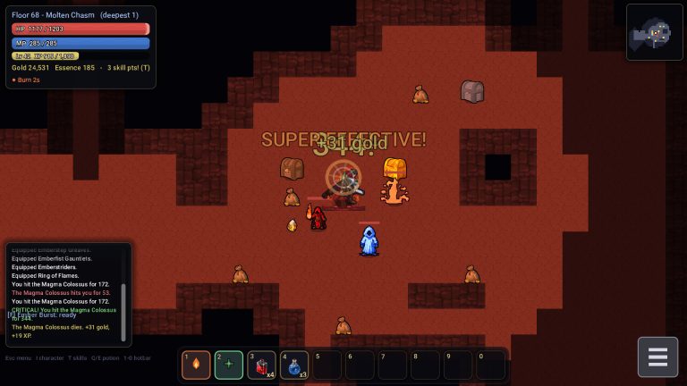 Hero descending through the pixel caverns in The Ancient Caverns
