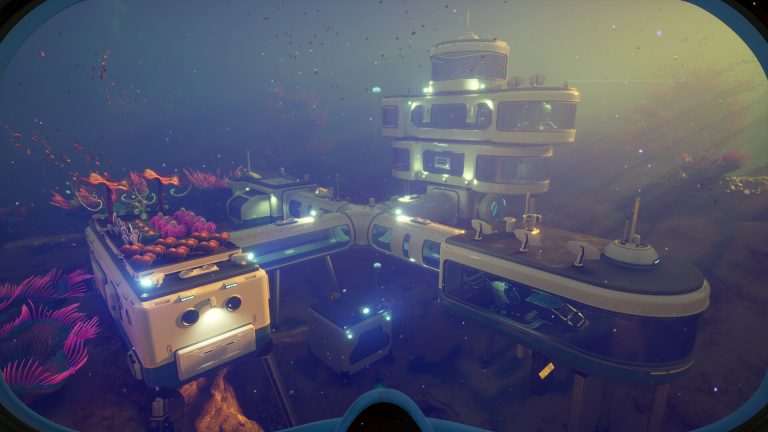 Diver exploring a colourful underwater biome in Subnautica 2