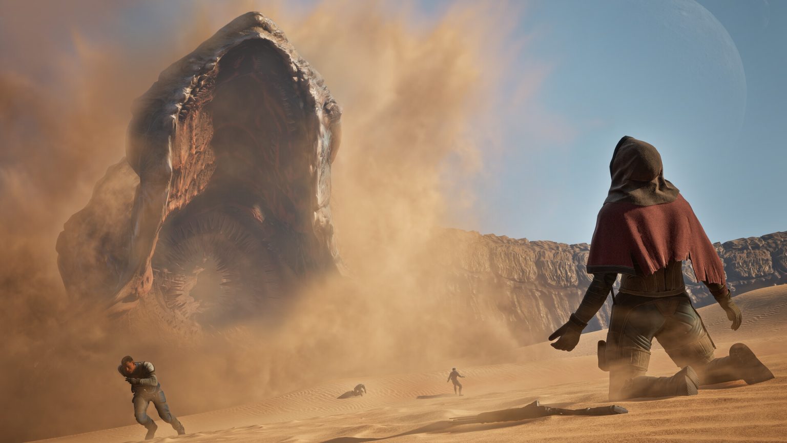 A vehicle crossing the desert in Dune Awakening