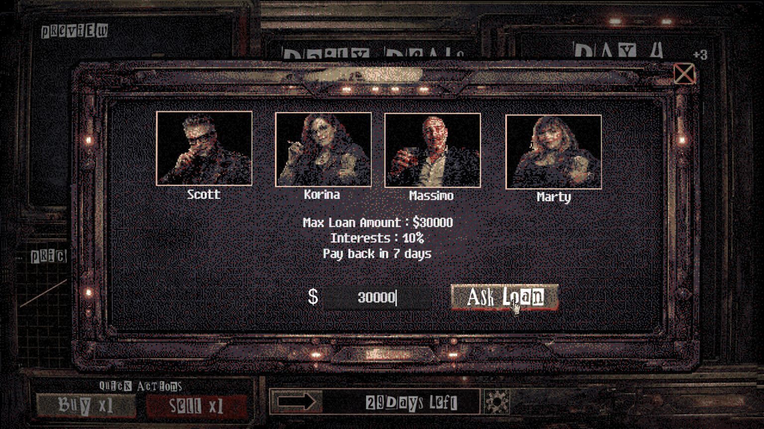 Trading and inventory interface from the Arms Dealer game