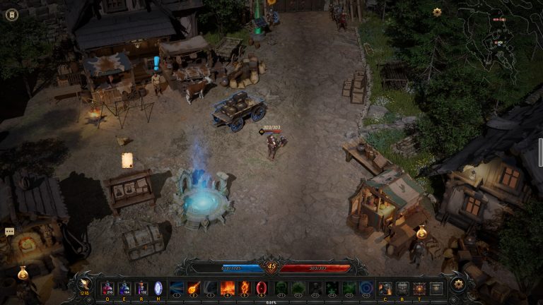 Hero fighting monsters in the loot-driven ARPG Ruins of Dawn