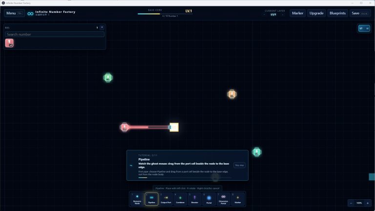 Neon number pipelines in Infinite Number Factory
