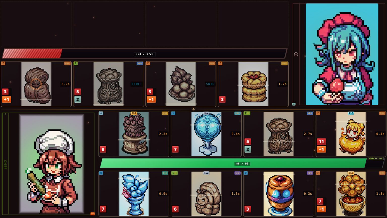 Snack units fighting on the Food Fight autobattler grid