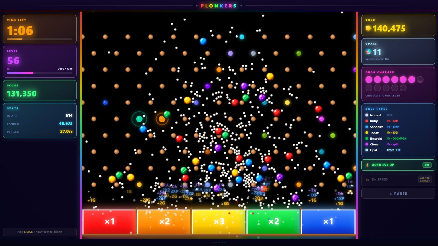 Many special balls bouncing across the Plonkers board