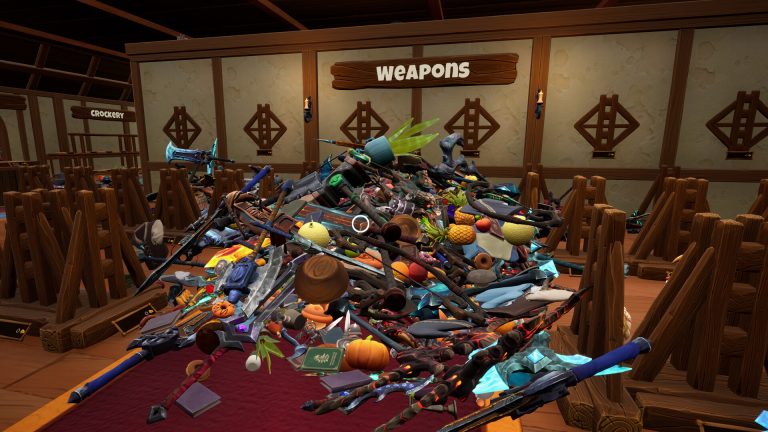 Players returning scattered products to shelves in Tidy Up Together