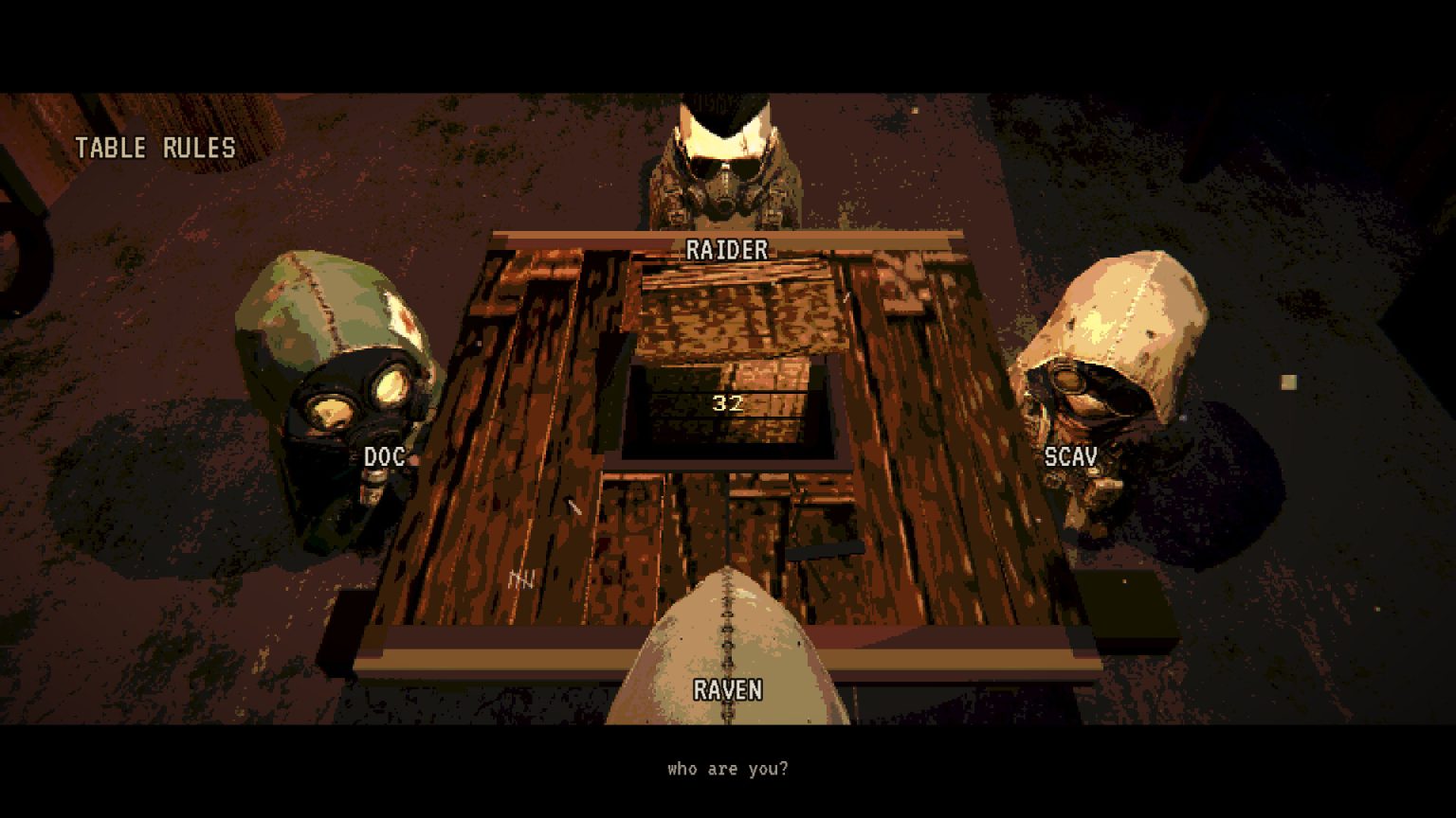 Wasteland survivors bluffing around the Bangquet table