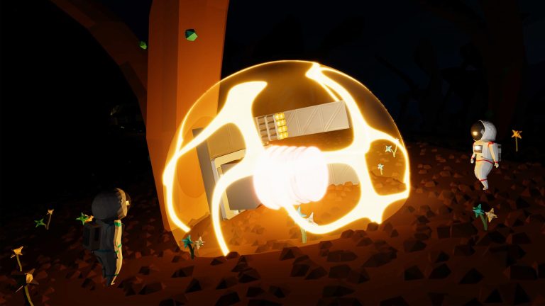 Players assembling a modular spaceship in Approximately Up