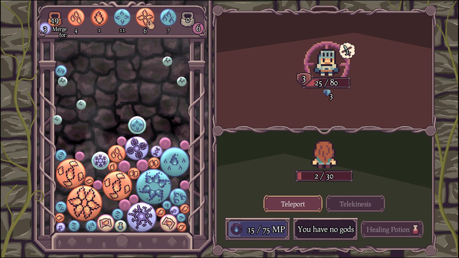 Merged balls battling monsters in Ball Fall Dungeon Crawl