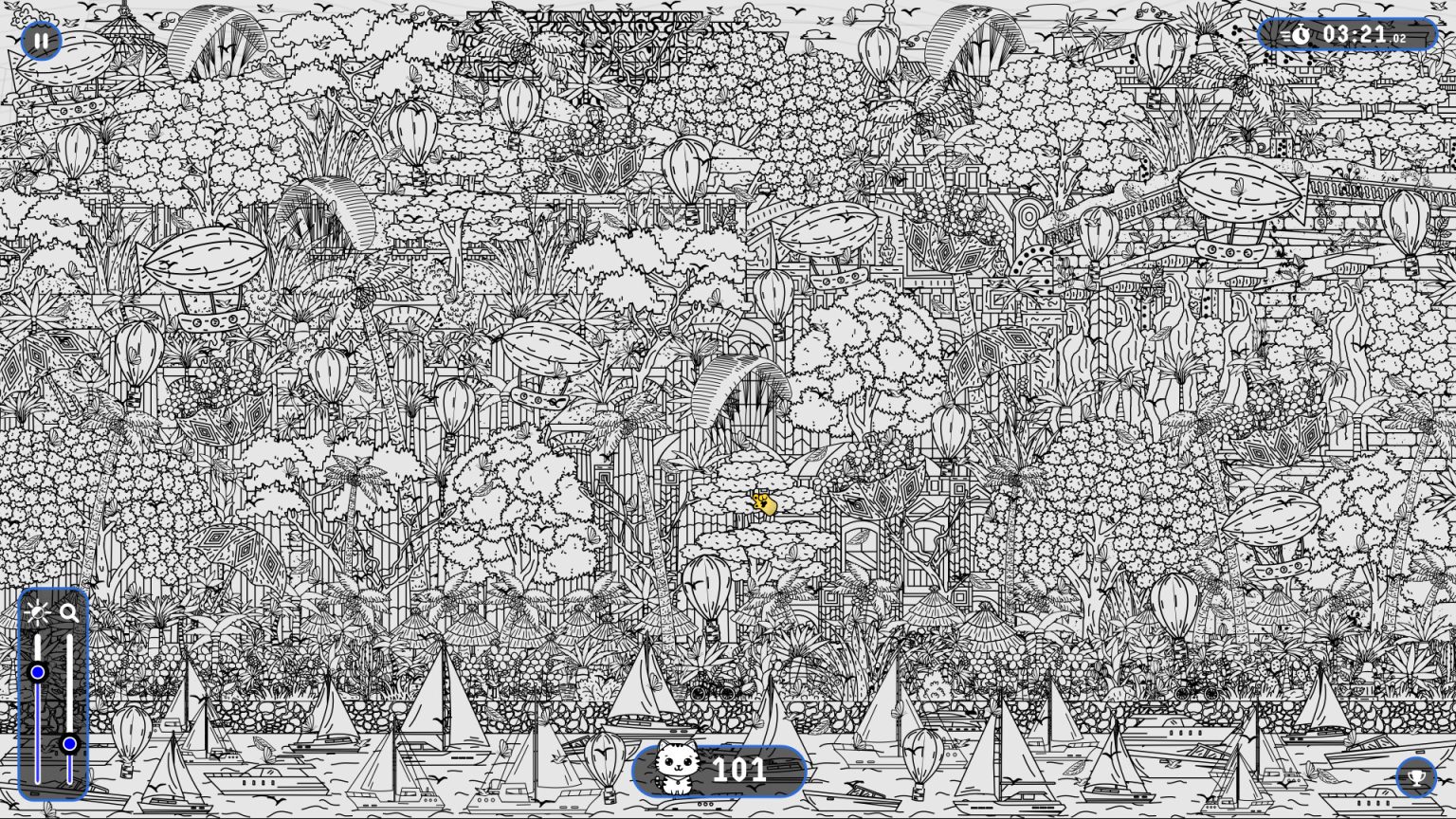 Cats concealed across the illustrated Athens scene in Hidden Pets