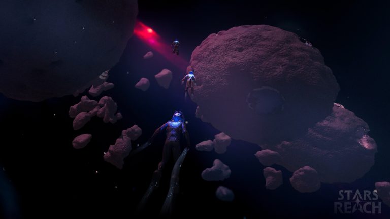 Stars Reach player exploring a colorful alien world