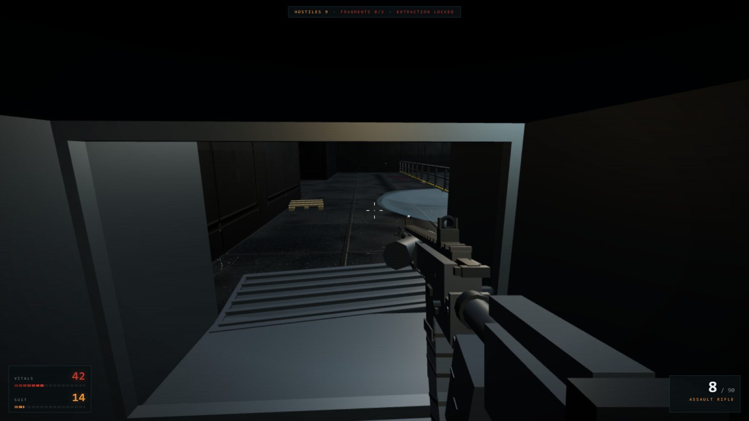 Armed survivor facing an abomination inside the Sealed facility