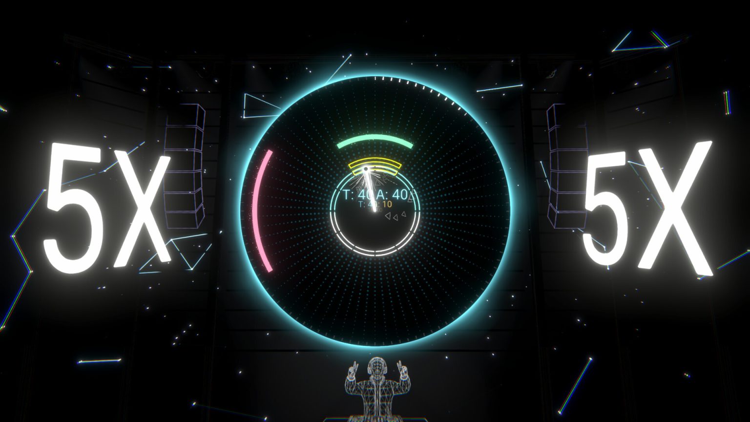 Rhythm targets surrounding the player in Beat Vector