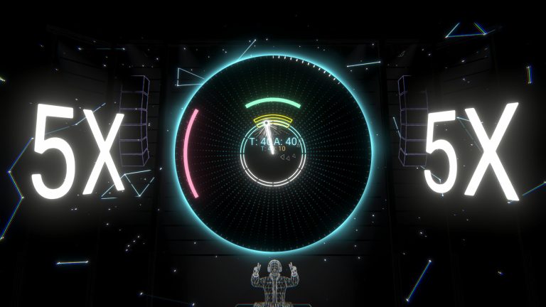 Rhythm targets surrounding the player in Beat Vector