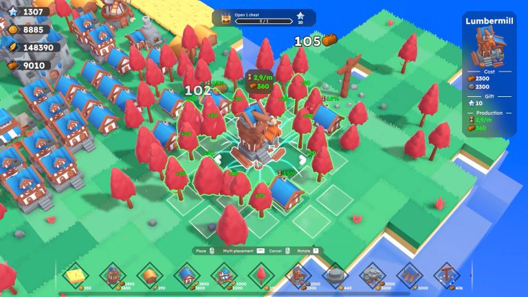 Island settlement producing resources in Farewells Clicker