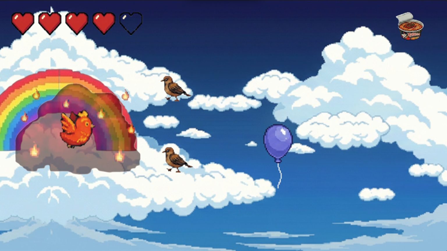Chicken running across terrain collapsing toward space