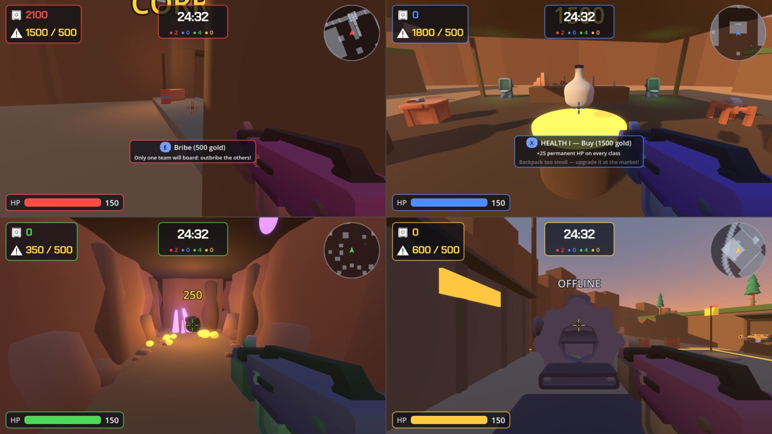 Split-screen players competing in a Couch PVP arena