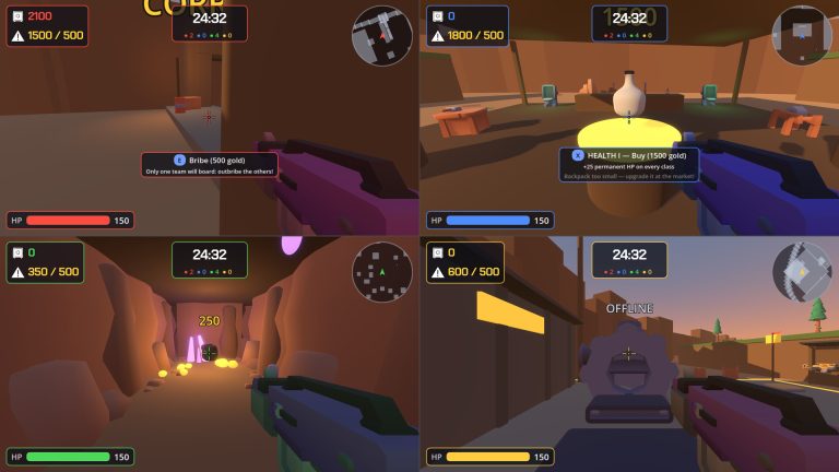 Split-screen players competing in a Couch PVP arena