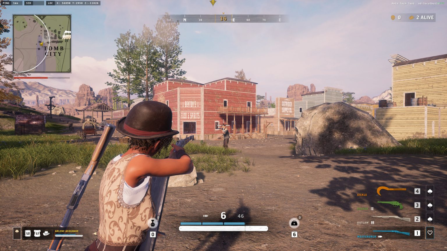 Mounted gunslinger crossing the Wild West battlefield in GRIT