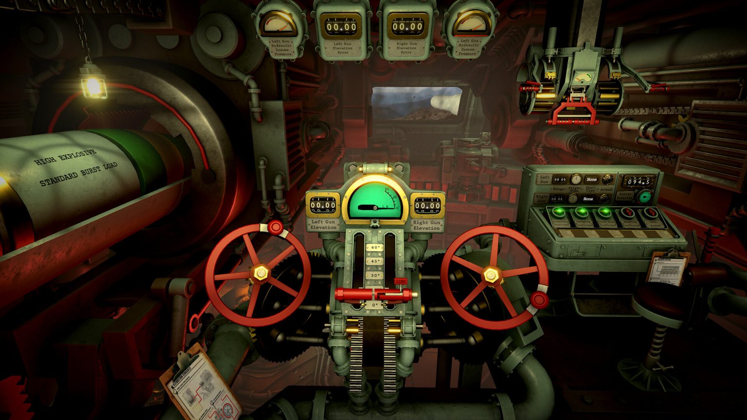 Operator controls inside the dieselpunk artillery machine of IRON NEST