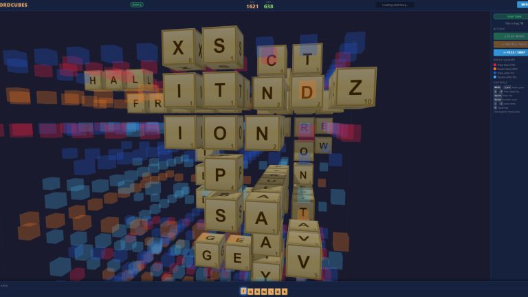 Letter tiles placed across the faces of a Word Cubes board
