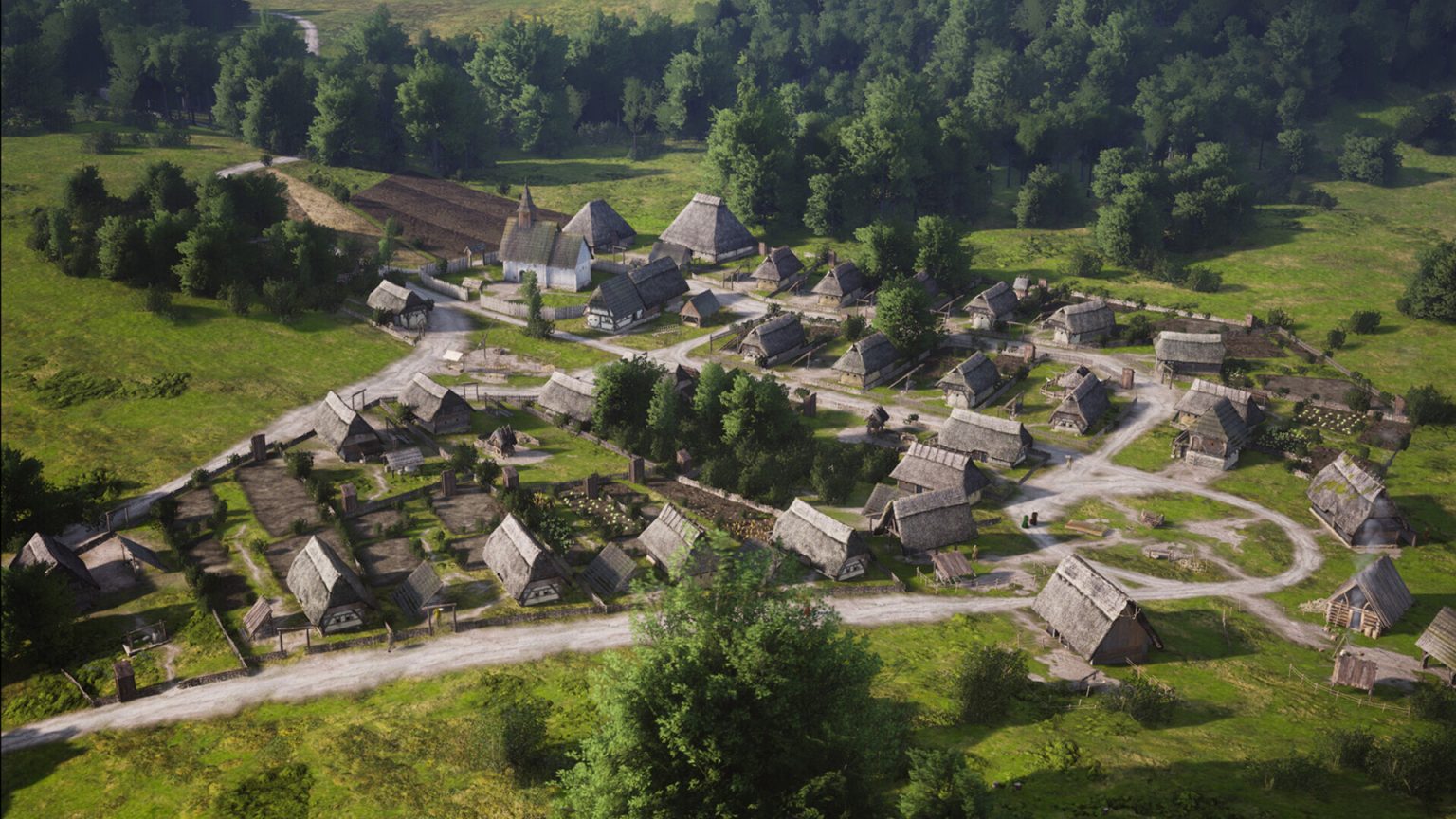 Medieval settlement and fields in Manor Lords