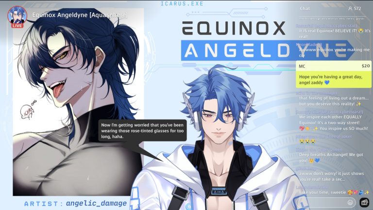 VTuber fan group chat displayed on the lovebyte.exe desktop