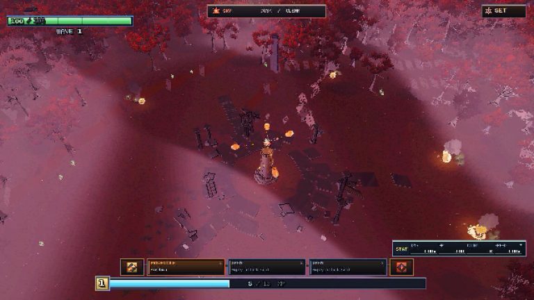 Crystal tower firing elemental attacks at surrounding hordes in Tower64