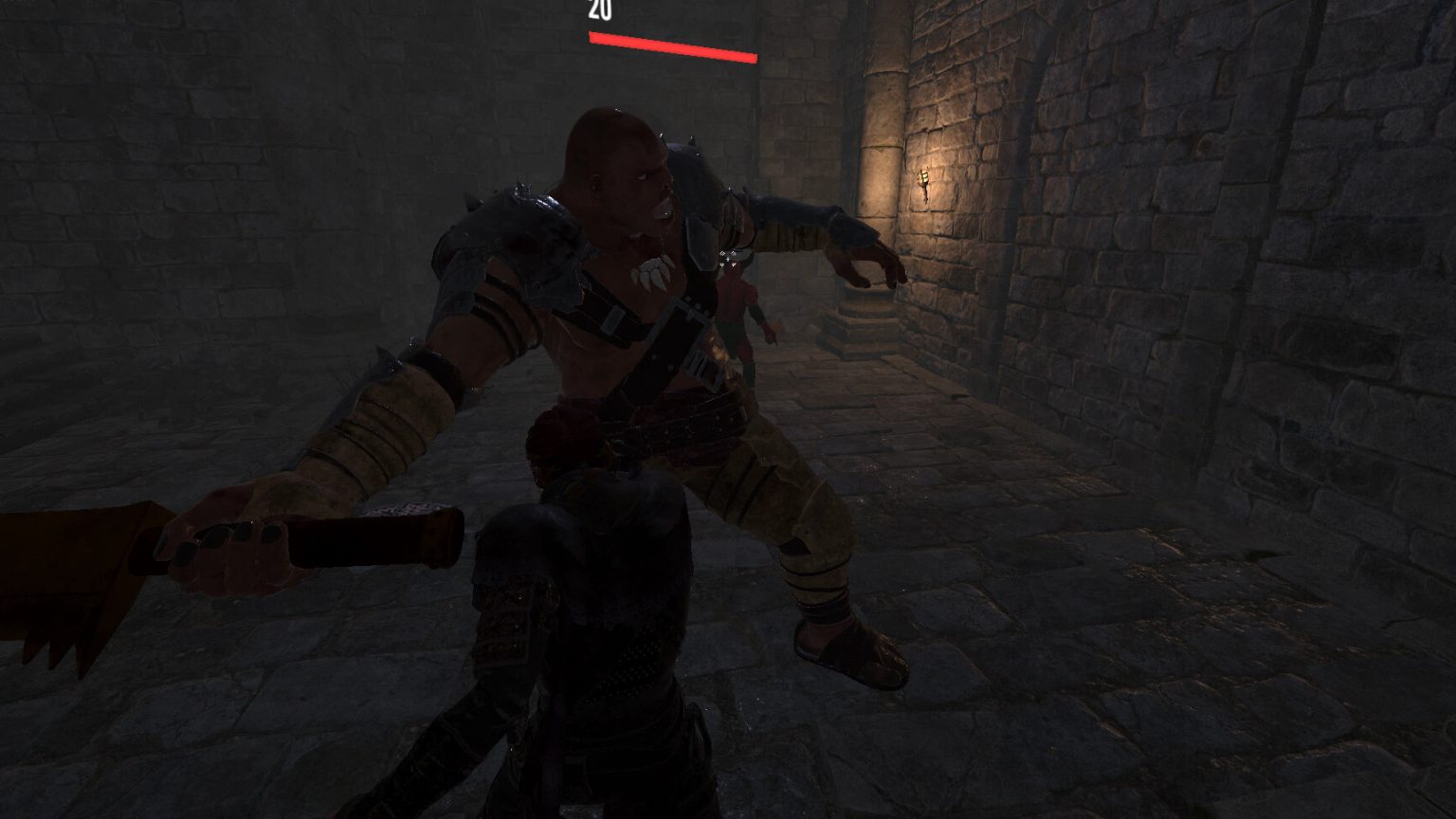 Armed adventurer exploring a dark procedural dungeon