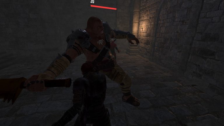 Armed adventurer exploring a dark procedural dungeon