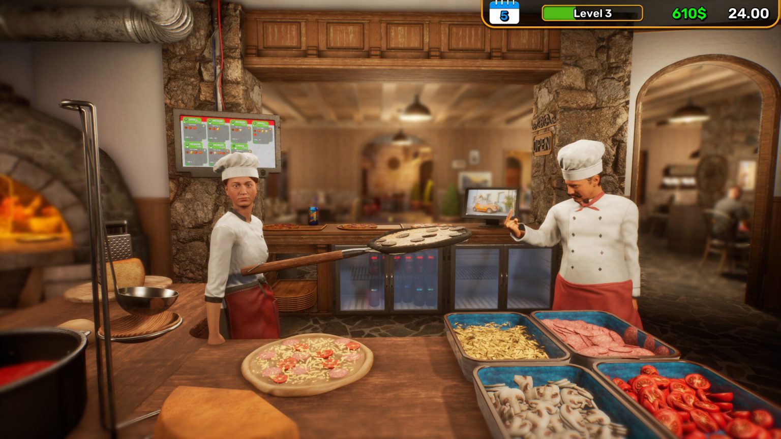 Players preparing food inside Pizza House Simulator