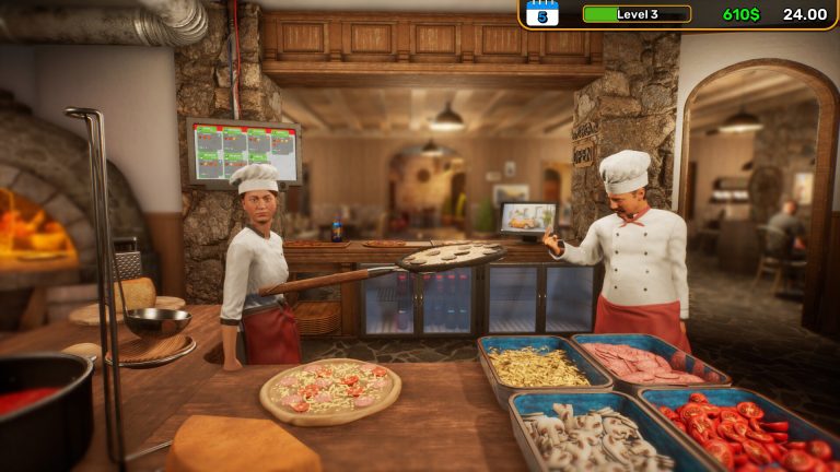 Players preparing food inside Pizza House Simulator